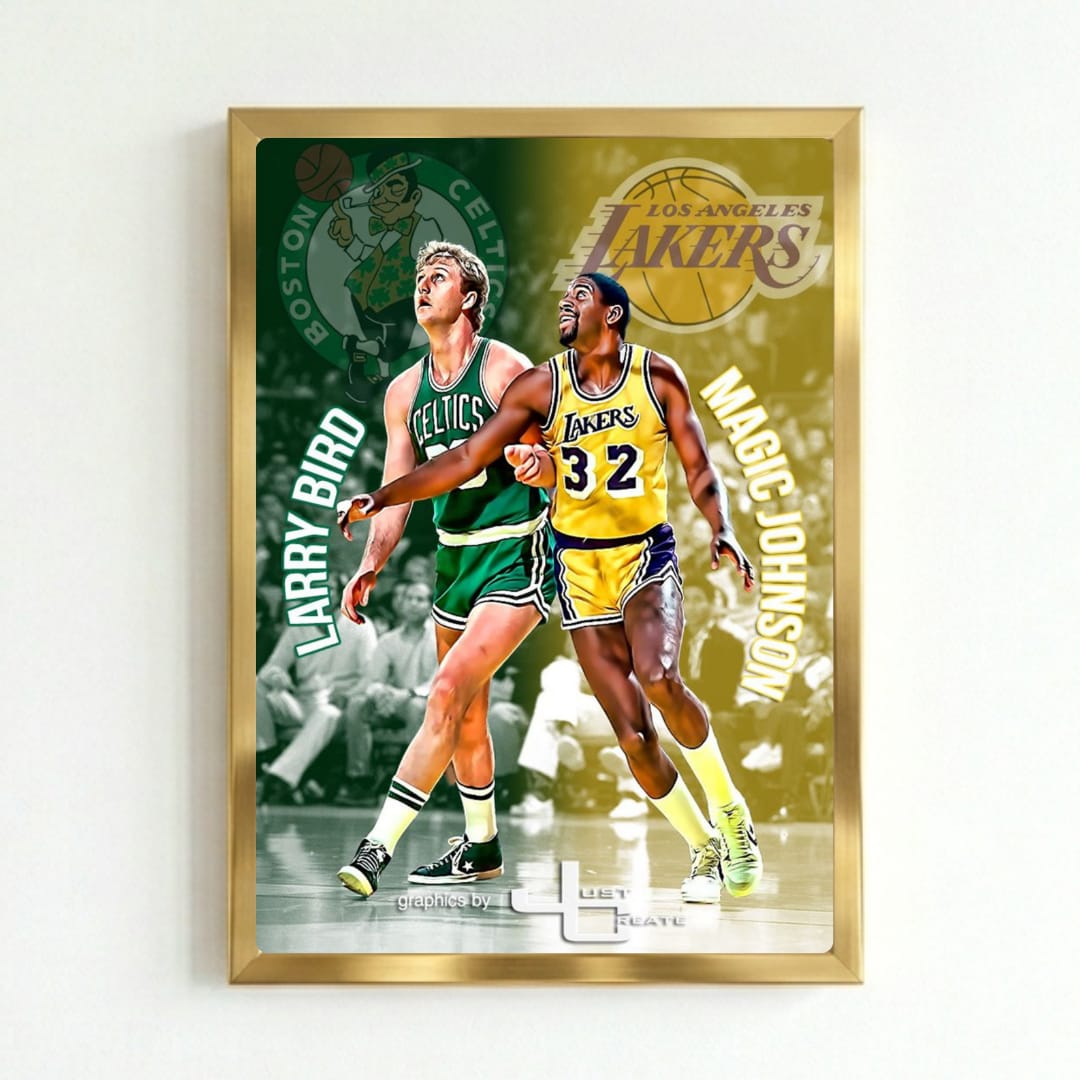 Larry Bird and Magic Johnson - Basket