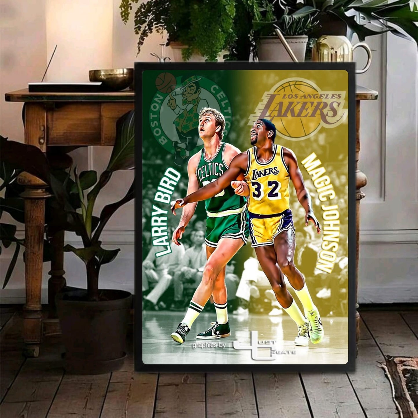 Larry Bird and Magic Johnson - Basket