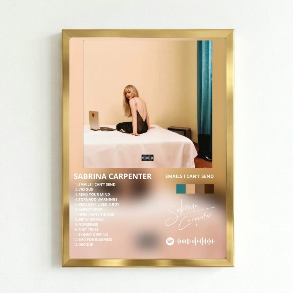 Sabrina Carpenter - Emails I Can't Send Poster with Frame - Vibes DistrictSabrina Carpenter - Emails I Can't Send Poster with Frame poster GoldVibes District