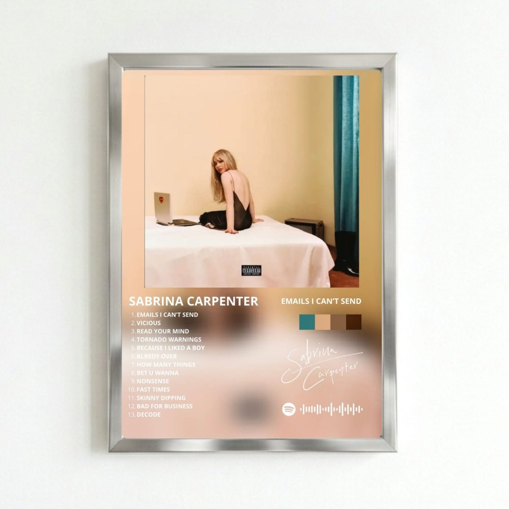 Sabrina Carpenter - Emails I Can't Send Poster with Frame - Vibes DistrictSabrina Carpenter - Emails I Can't Send Poster with Frame poster SilverVibes District