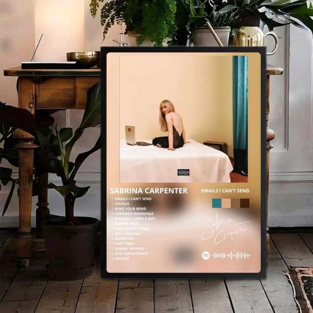Sabrina Carpenter - Emails I Can't Send Poster with Frame - Vibes DistrictSabrina Carpenter - Emails I Can't Send Poster with Frame poster GoldVibes District