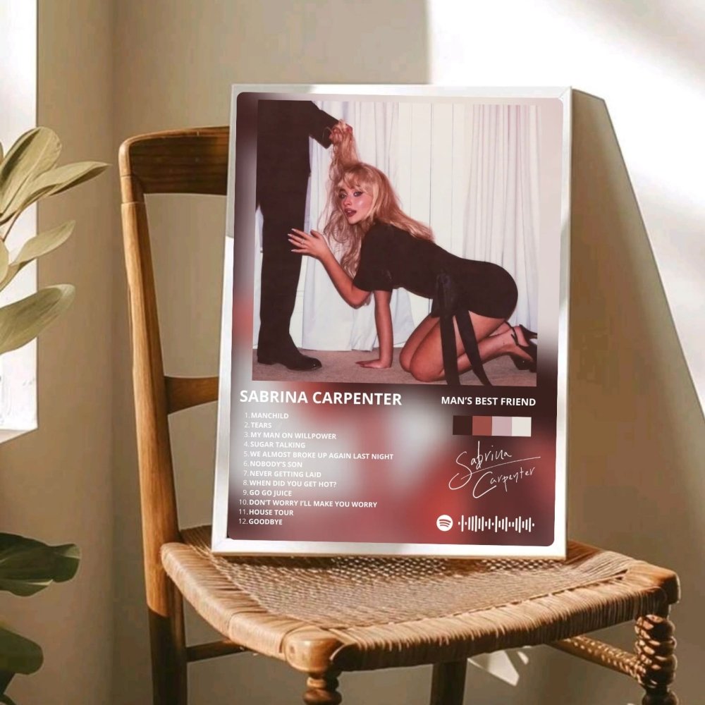 Sabrina Carpenter - Man's Best Friend Poster with Frame - Vibes DistrictSabrina Carpenter - Man's Best Friend Poster with Frame poster GoldVibes District
