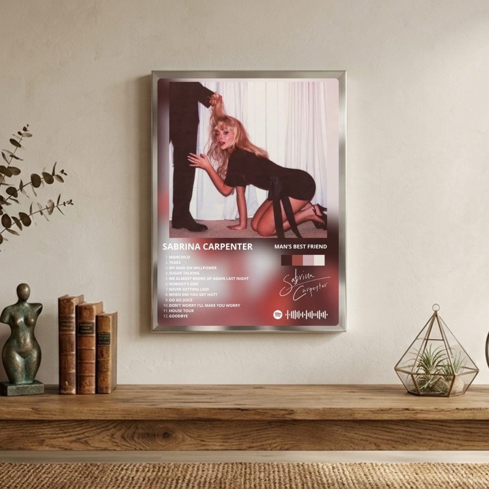 Sabrina Carpenter - Man's Best Friend Poster with Frame - Vibes DistrictSabrina Carpenter - Man's Best Friend Poster with Frame poster GoldVibes District