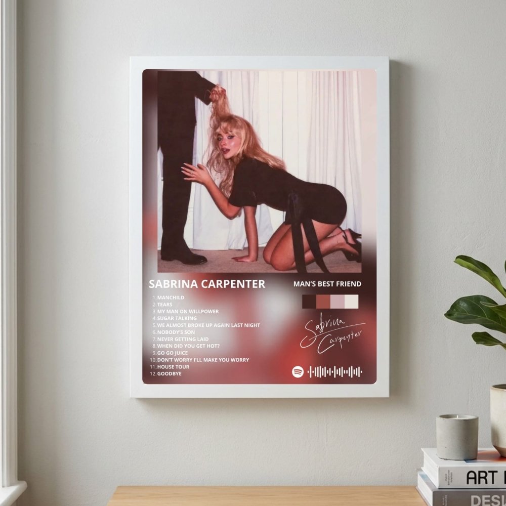 Sabrina Carpenter - Man's Best Friend Poster with Frame - Vibes DistrictSabrina Carpenter - Man's Best Friend Poster with Frame poster GoldVibes District