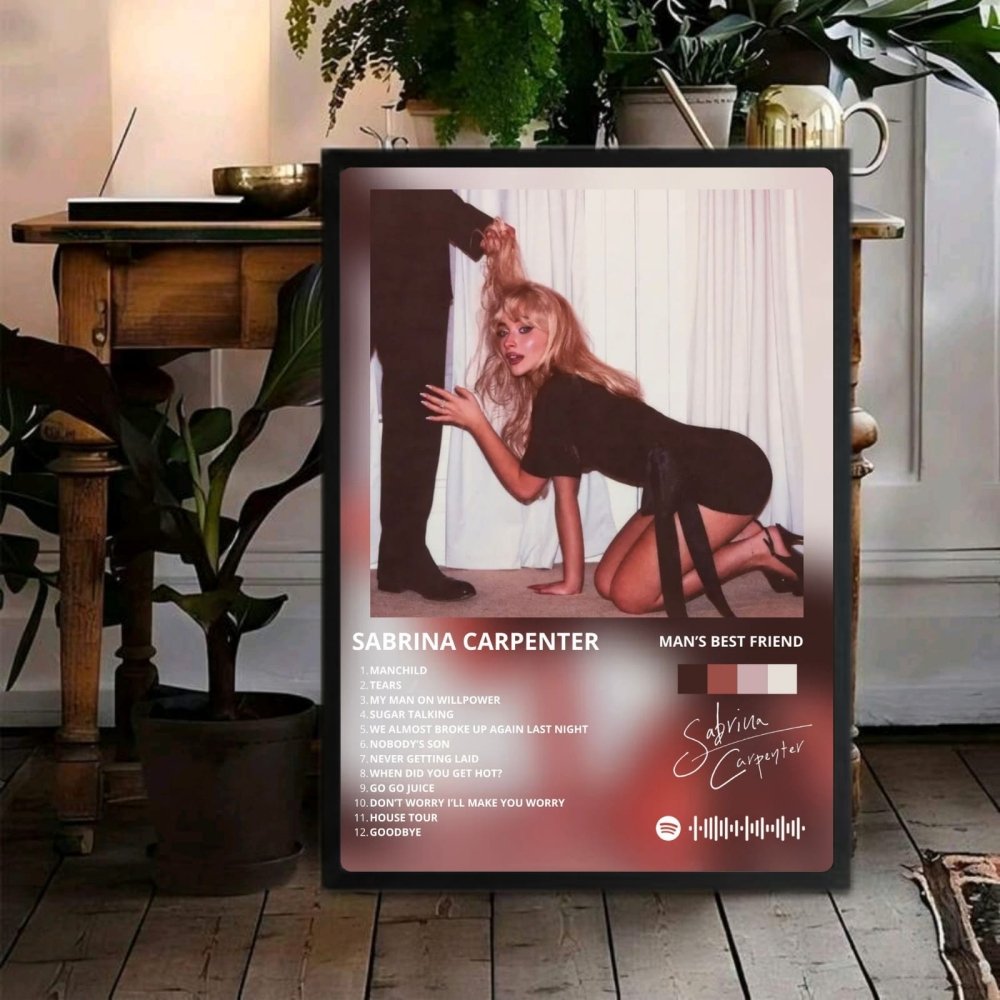Sabrina Carpenter - Man's Best Friend Poster with Frame - Vibes DistrictSabrina Carpenter - Man's Best Friend Poster with Frame poster GoldVibes District