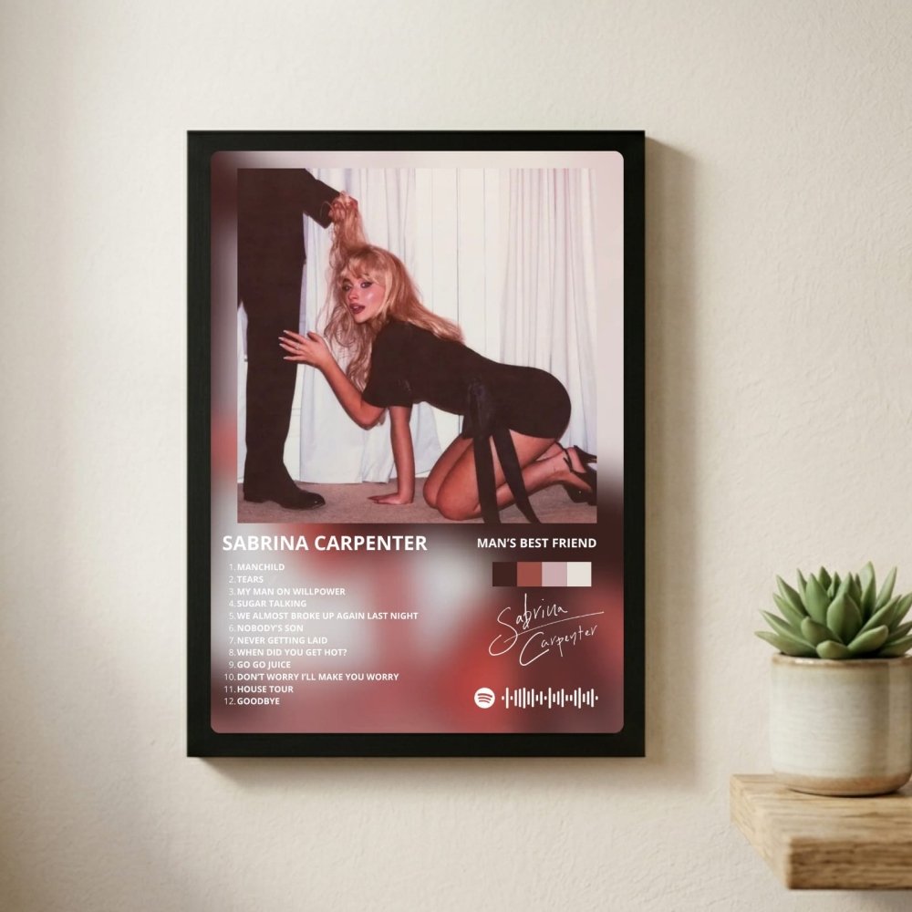 Sabrina Carpenter - Man's Best Friend Poster with Frame - Vibes DistrictSabrina Carpenter - Man's Best Friend Poster with Frame poster GoldVibes District