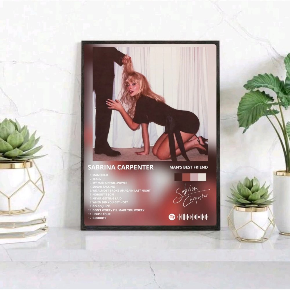 Sabrina Carpenter - Man's Best Friend Poster with Frame - Vibes DistrictSabrina Carpenter - Man's Best Friend Poster with Frame poster GoldVibes District