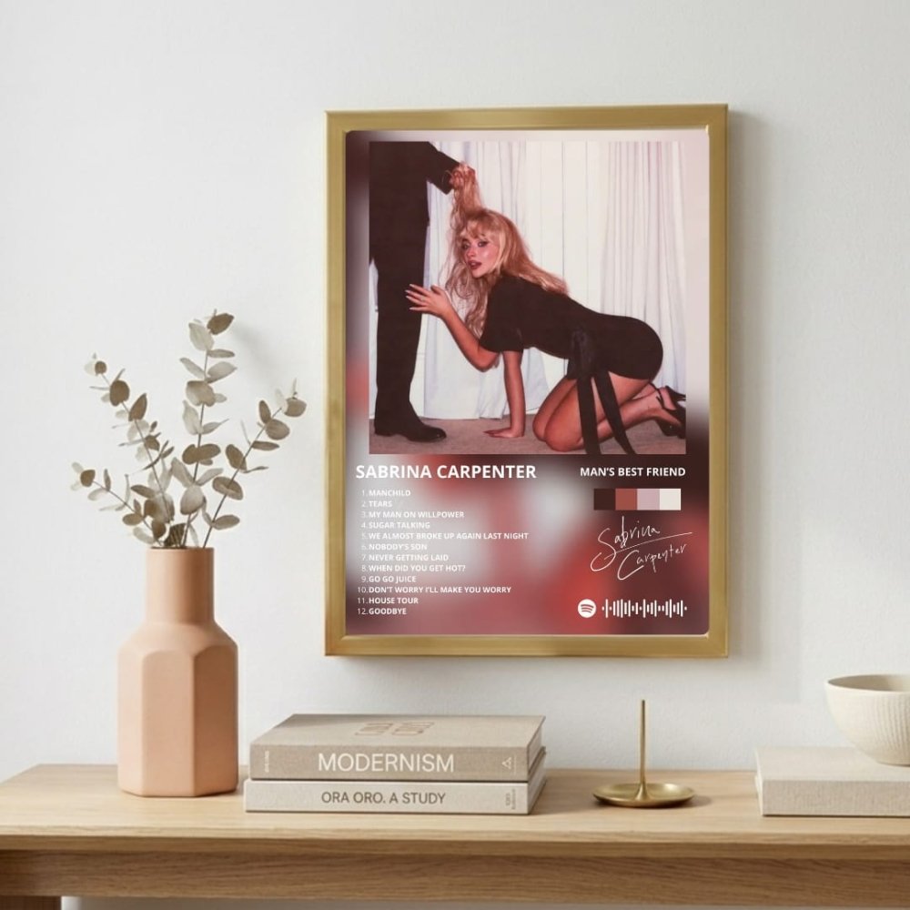 Sabrina Carpenter - Man's Best Friend Poster with Frame - Vibes DistrictSabrina Carpenter - Man's Best Friend Poster with Frame poster GoldVibes District