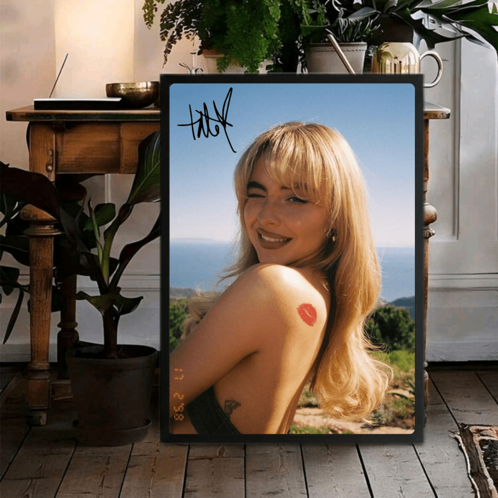 Sabrina Carpenter Poster with Frame - Vibes DistrictSabrina Carpenter Poster with Frame poster GoldVibes District