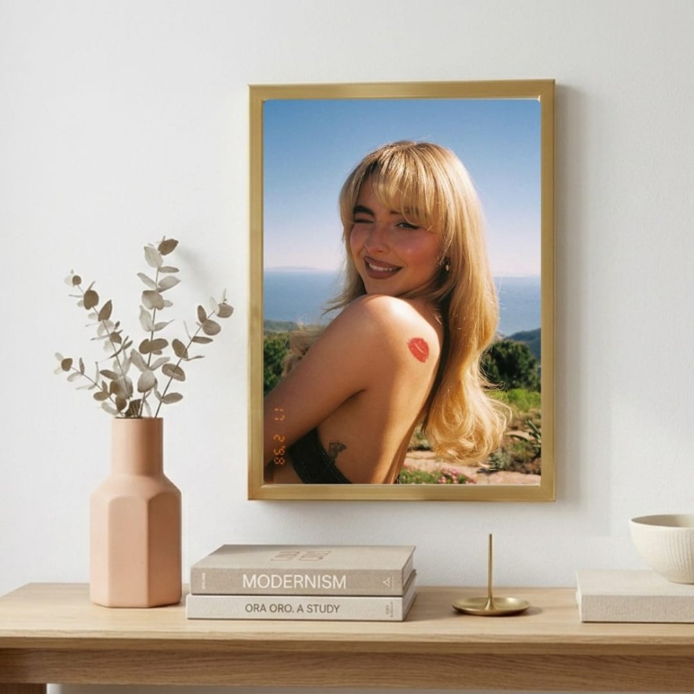 Sabrina Carpenter - Short And Sweet Poster with Frame - Vibes DistrictSabrina Carpenter - Short And Sweet Poster with Frame poster GoldVibes District