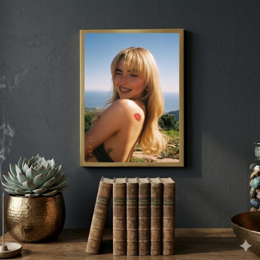 Sabrina Carpenter - Short And Sweet Poster with Frame - Vibes DistrictSabrina Carpenter - Short And Sweet Poster with Frame poster GoldVibes District