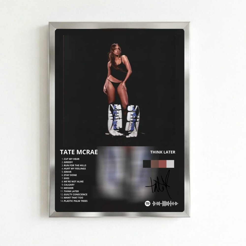 Tate McRae - Think Later Poster with Frame - Vibes DistrictTate McRae - Think Later Poster with Frame poster SilverVibes District