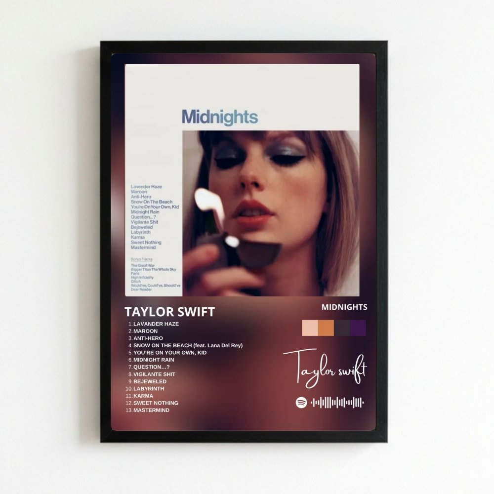 Taylor Swift - Midnights Poster with Frame - Vibes DistrictTaylor Swift - Midnights Poster with Frame poster NeroVibes District
