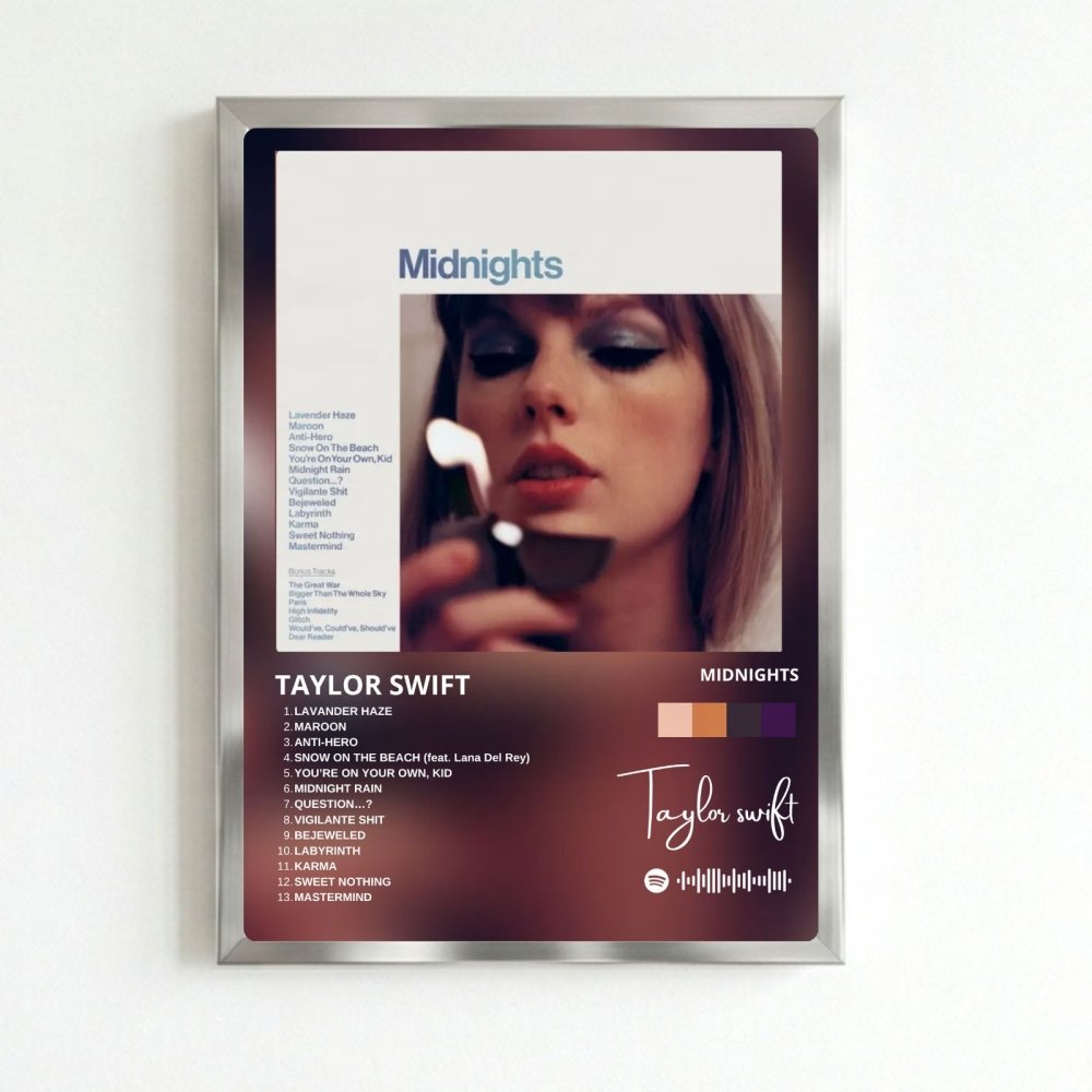 Taylor Swift - Midnights Poster with Frame - Vibes DistrictTaylor Swift - Midnights Poster with Frame poster SilverVibes District