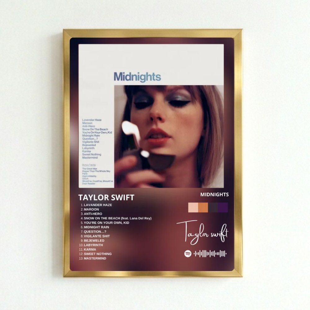 Taylor Swift - Midnights Poster with Frame - Vibes DistrictTaylor Swift - Midnights Poster with Frame poster GoldVibes District