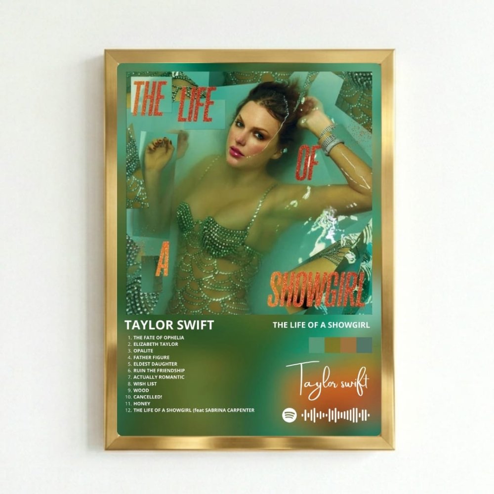 Taylor Swift - The Life Of A Showgirl Poster with Frame - Vibes DistrictTaylor Swift - The Life Of A Showgirl Poster with Frame poster GoldVibes District