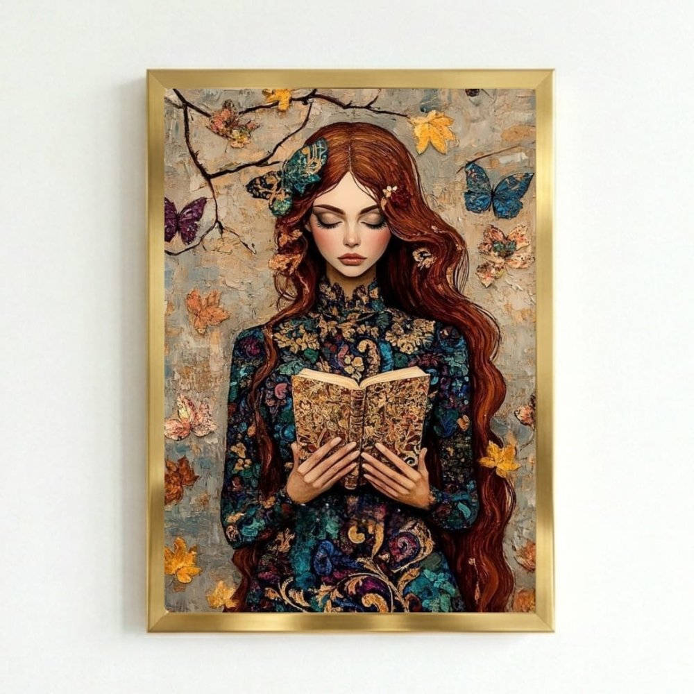Vintage Girl With A Book Poster with Frame - Vibes DistrictVintage Girl With A Book Poster with Frame poster GoldVibes District