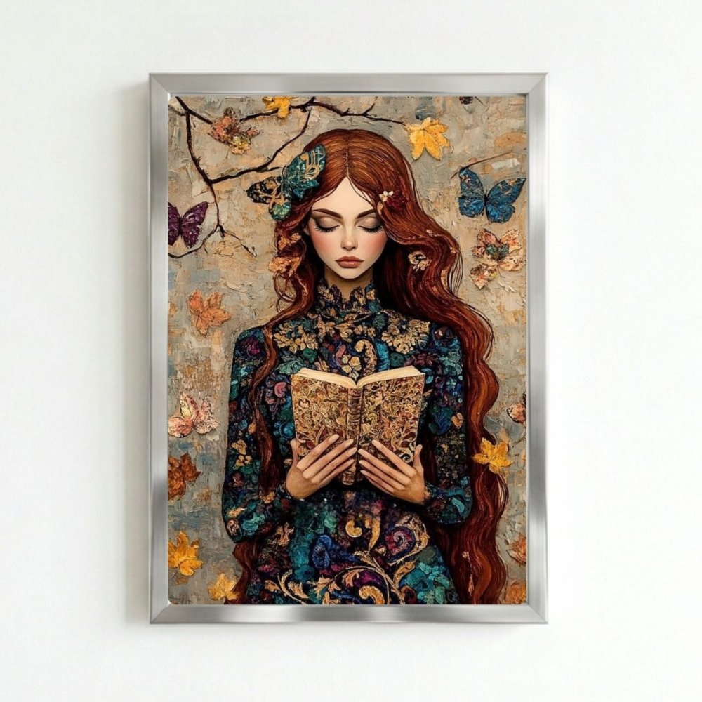 Vintage Girl With A Book Poster with Frame - Vibes DistrictVintage Girl With A Book Poster with Frame poster SilverVibes District