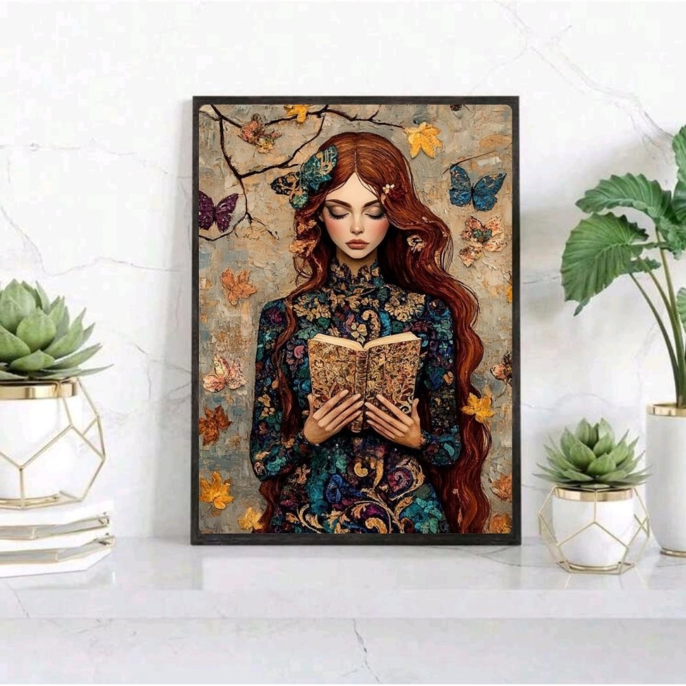 Vintage Girl With A Book Poster with Frame - Vibes DistrictVintage Girl With A Book Poster with Frame poster BiancoVibes District
